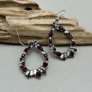 Elegant Silver and Red Gemstone Earrings Ready to Ship for Your New Year Outfit